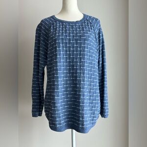 Women’s Cotton Tuck-Stitch Blue Knit Sweater Size Large